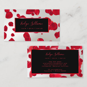 Red Petals Faux Silver Foil Business Card