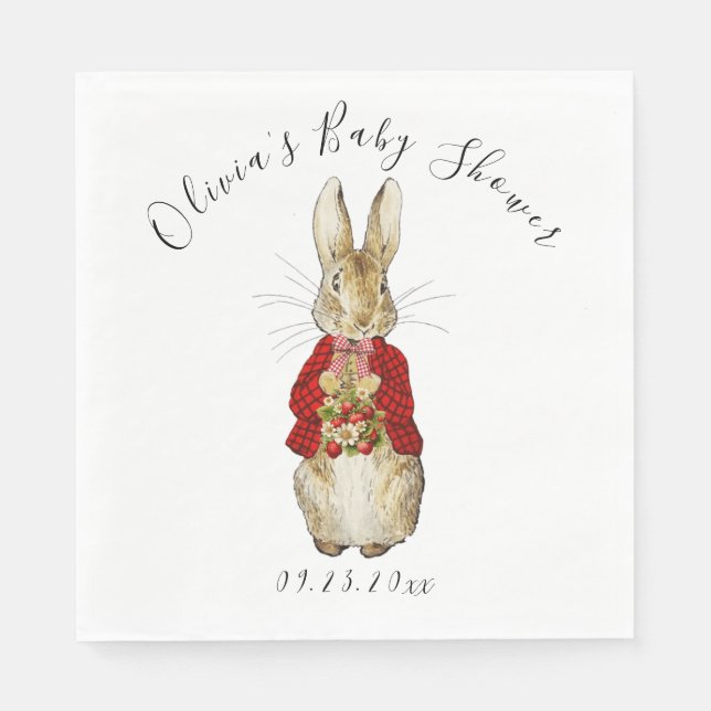 Red Peter Rabbit Watercolor Baby Shower Napkin (Front)