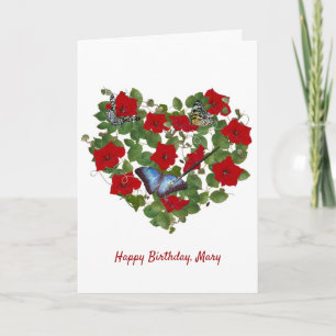 Red petunia and butterfly birthday with name card