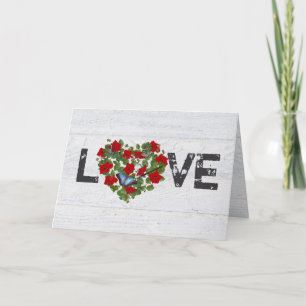 Red Petunia and Ivy Wedding Heart Card