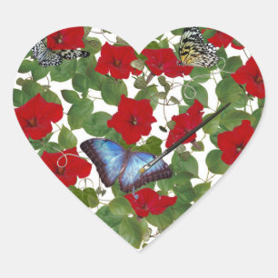 Red Petunia Heart With Paint Brush Heart Sticker