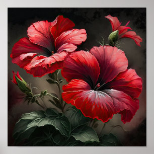 Red Petunias Flower Art Print Poster