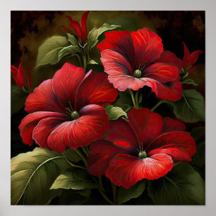 Red Petunias Flower Art Print Poster
