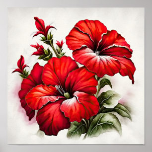 Red Petunias Flower Art Print Poster