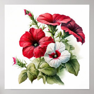 Red Petunias Flower Art Print Poster