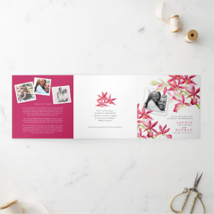 Red Phaiocalanthe jewel orchid watercolor wedding Tri-Fold Programme