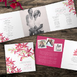 Red Phaiocalanthe jewel orchid watercolor wedding  Tri-Fold Programme<br><div class="desc">Tri-fold six page simple botanical red orchid flower wedding program. Pretty red pink floral watercolor art on a white background wedding program. Part of the red Phaiocalanthe jewel orchid watercolor wedding collection. Edit this wedding program with your own name, dates, ceremony wording, wedding party attendants, and thanks. Plus photos centre...</div>