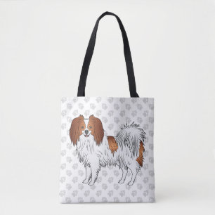 Red Phalène Toy Breed Dog On Grey Dog Paw Prints Tote Bag