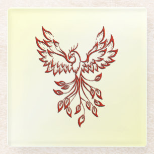 Red Phoenix Rises Glass Coaster