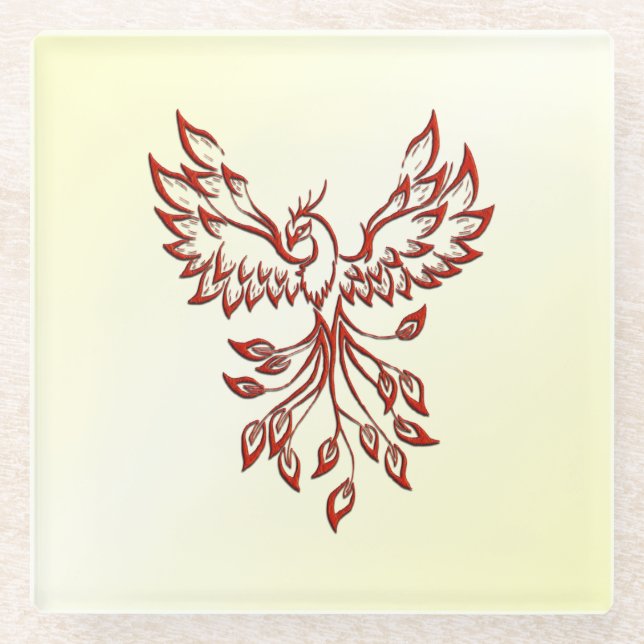 Red Phoenix Rises Glass Coaster (Front)