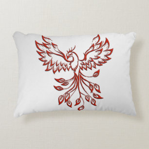 Red Phoenix Rises Silver Decorative Cushion