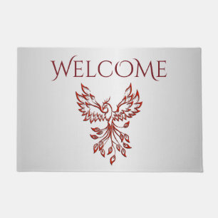 Red Phoenix Rises Silver Doormat