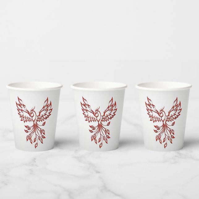 Red Phoenix Rises Silver Paper Cups (Multi)