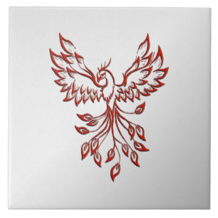 Red Phoenix Rises Silver Tile