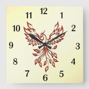 Red Phoenix Rises Square Wall Clock