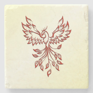 Red Phoenix Rises Stone Coaster