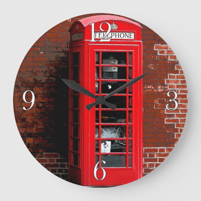Red Phone Box London England UK Large Clock (Front)