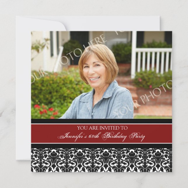 Red Photo 60th Birthday Party Invitations (Front)
