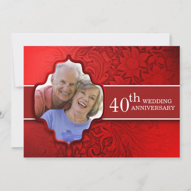 red photo anniversary invitations (Front)