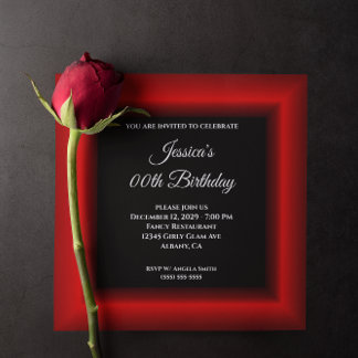 Red Photo Border Black Any Year Birthday Invitation