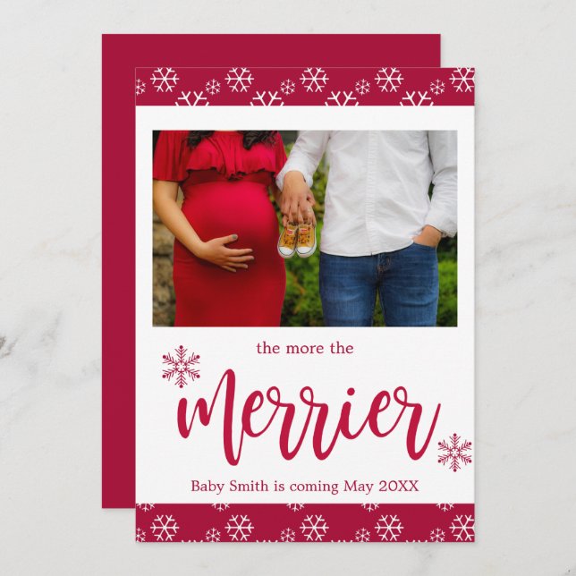 Red Photo Christmas Pregnancy Announcement Cards (Front/Back)