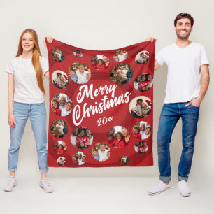 Red Photo Collage Christmas Fleece Blanket