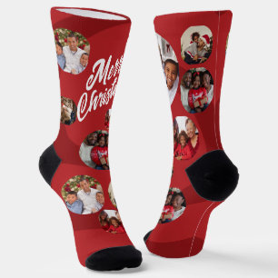Red Photo Collage Christmas Socks
