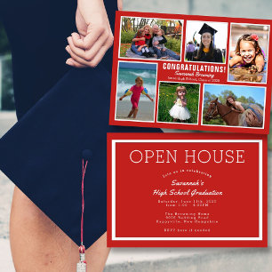 Red Photo Collage Graduation Open House Invitation