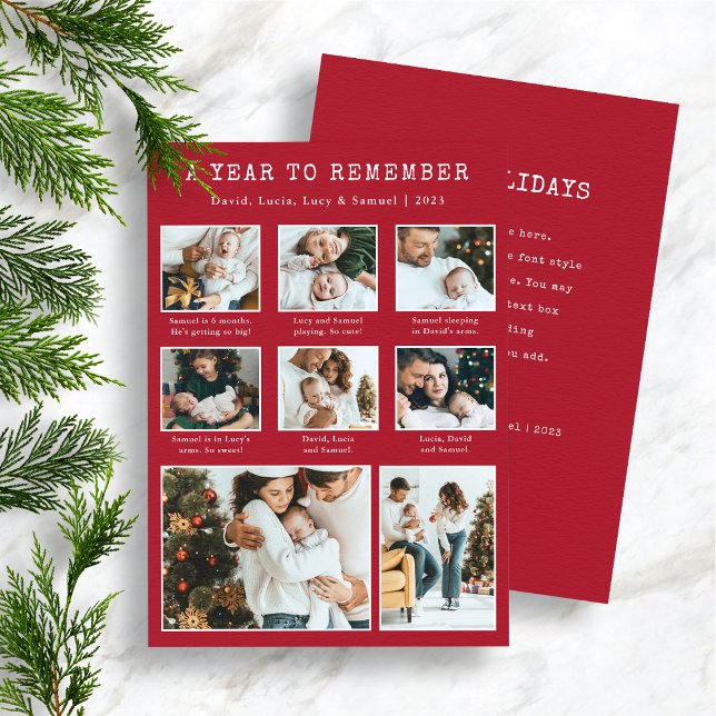 Red Photo Collage Modern Holiday Card (Red and White Photo Collage A Year To Remember )