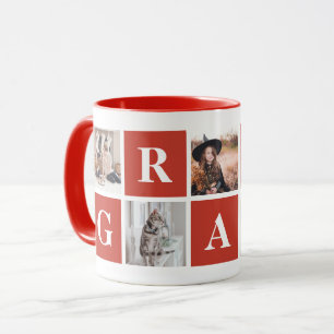 Red Photo Collage Personalised Mugs for Grandma
