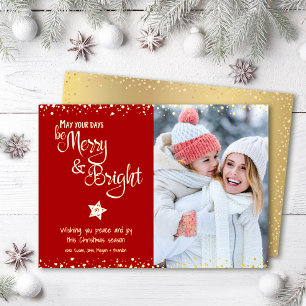 Red Photo Days Be Merry Bright Script Real Gold Foil Holiday Card
