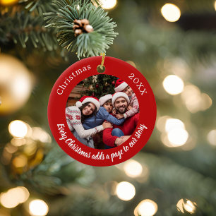 Red photo family story quote Christmas Ceramic Tree Decoration