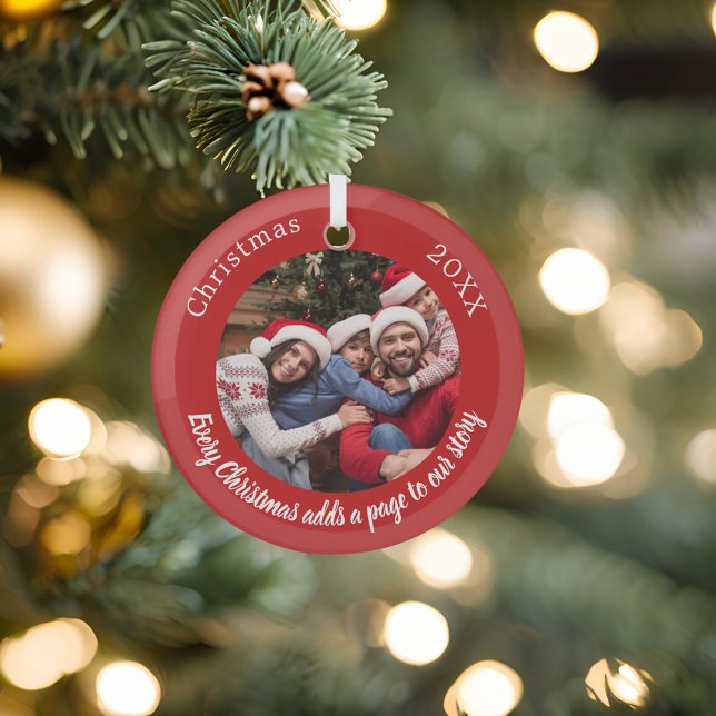 Red photo family story quote Christmas Glass Tree Decoration (Creator Uploaded)