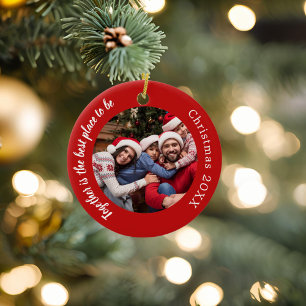 Red photo family together quote Christmas Ceramic Tree Decoration
