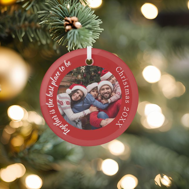 Red photo family together quote Christmas Glass Tree Decoration (Creator Uploaded)