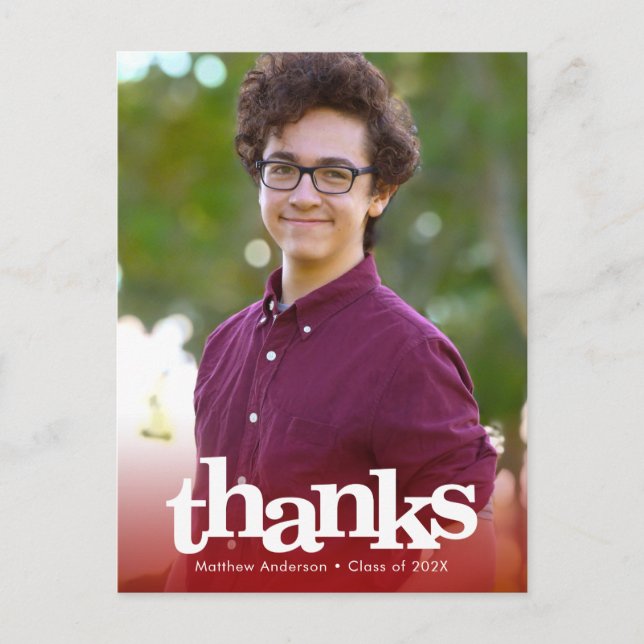 Red photo graduation bold typography thank you postcard (Front)