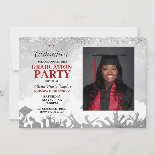 Red Photo Graduation Party Invitation (Front)