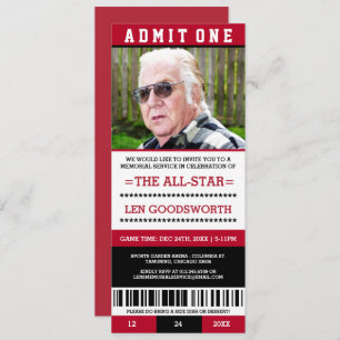 Red Photo Memorial Service Ticket Invitations