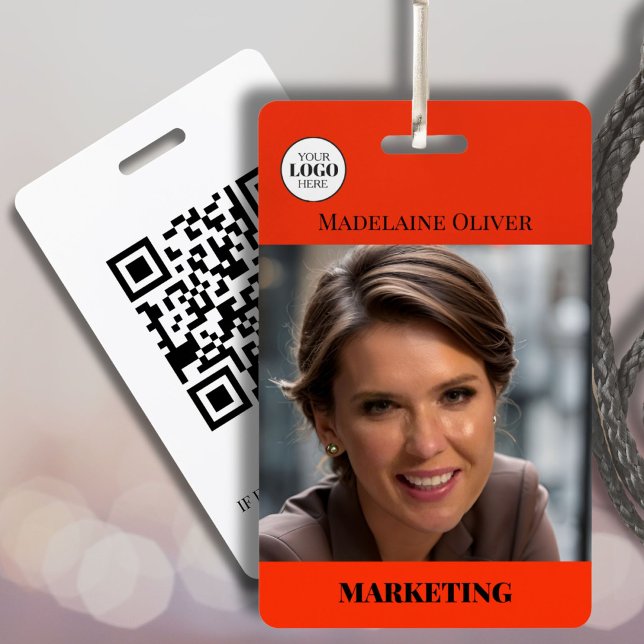 Red Photo QR Code and Logo Employee Name  ID Badge (Creator Uploaded)