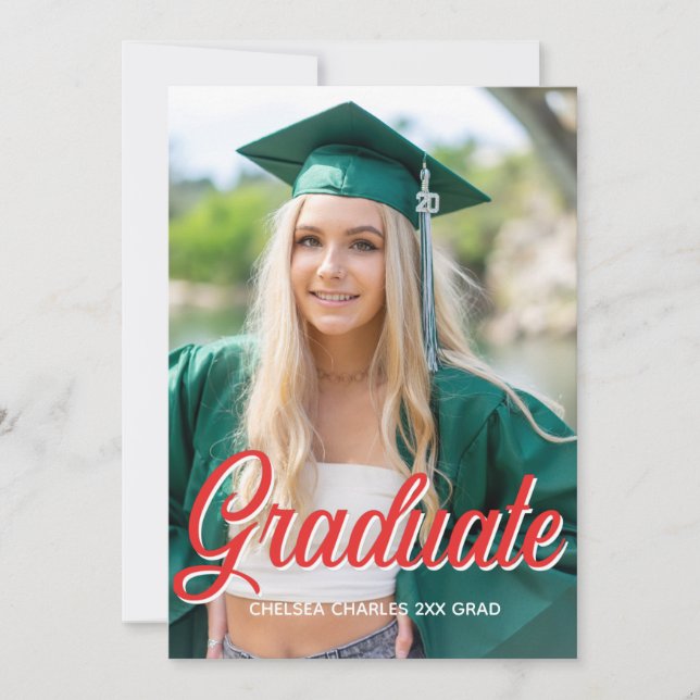 red photo script gradiation Invitation (Front)