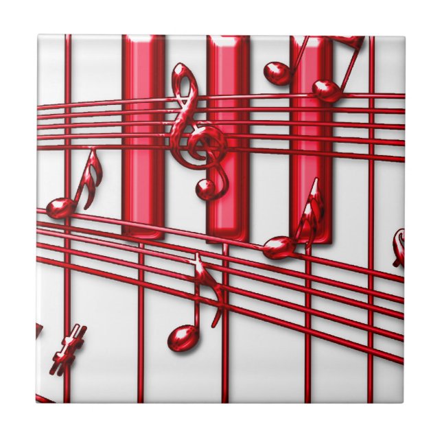 Red Piano Keyboard Ceramic Photo Tile (Front)