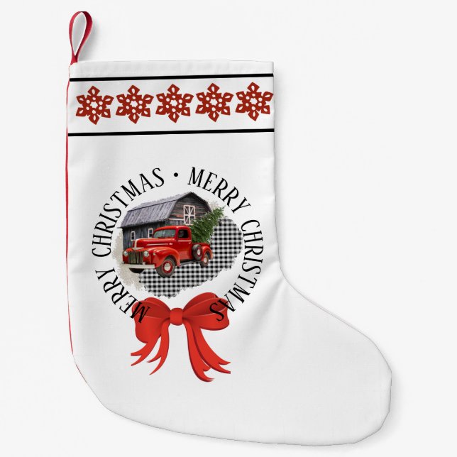Red Pick Up Truck Christmas Stocking (Front)