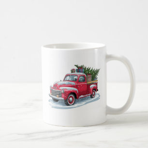 Red Pickup and Christmas Tree Coffee Mug