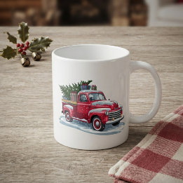Red Pickup and Christmas Tree Coffee Mug
