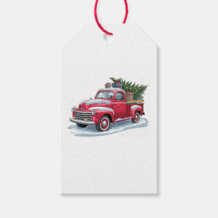 Red Pickup and Christmas Tree Gift Tags