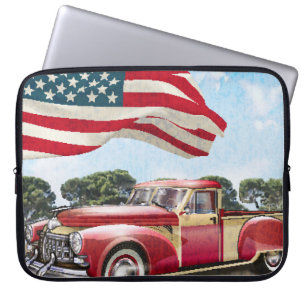 Red Pickup Truck: American Flag Vintage Laptop Sleeve