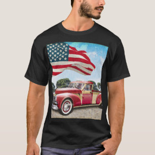 Red Pickup Truck: American Flag Vintage T-Shirt