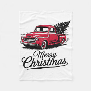Red Pickup Truck Christmas Tree Vintage Christmas  Fleece Blanket