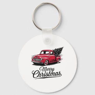 Red Pickup Truck Christmas Tree Vintage Christmas Key Ring