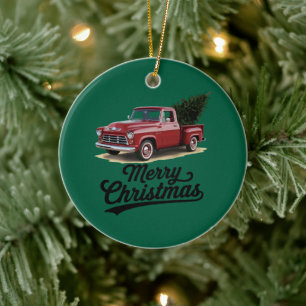 Red Pickup Truck Christmas Tree Vintage Xmas Ceramic Tree Decoration